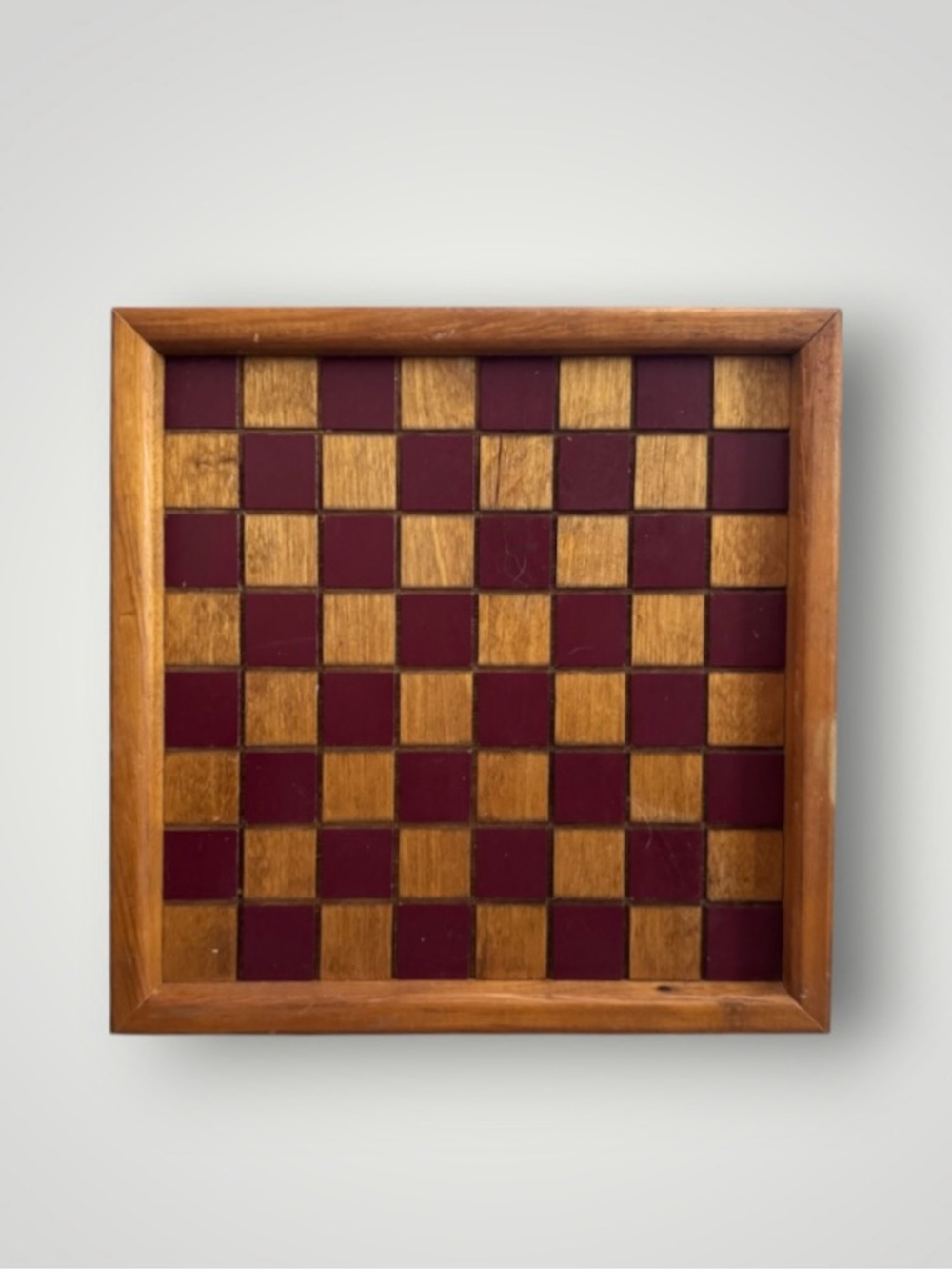 Vintage Classic Wooden Checkers Board - Burgundy and Natural Wood